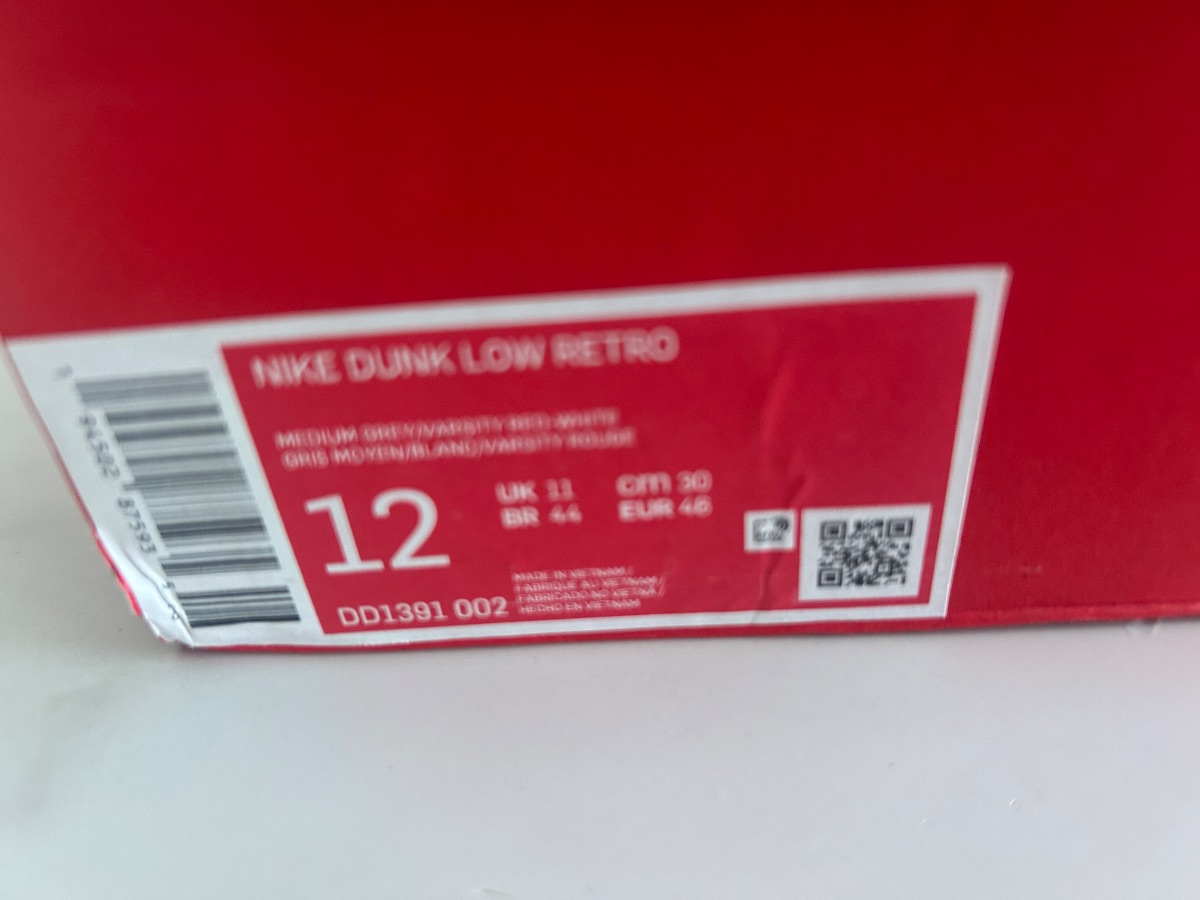 Nike Dunk Low Retro UNLV – Medium Grey/Varsity Red – UK 12 / EU 47.5 – Brand New photo 2