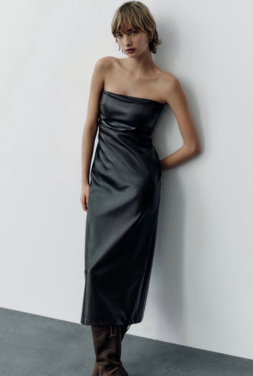 ZARA Leather Effect Strapless Dress photo 2