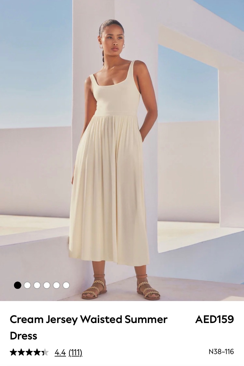 Next Cream Jersey Waisted Summer Dress