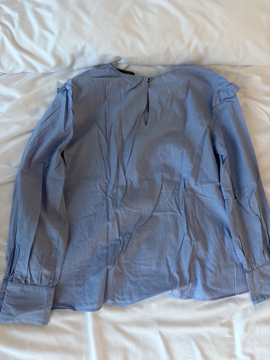 Zara blue ruffle blouse photo 2
