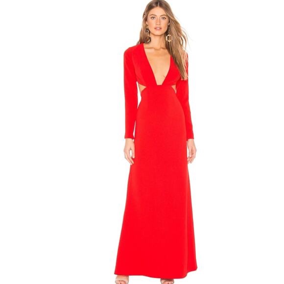 REVOLVE Lovers + Friends Tessa Gown Red Long Sleeve