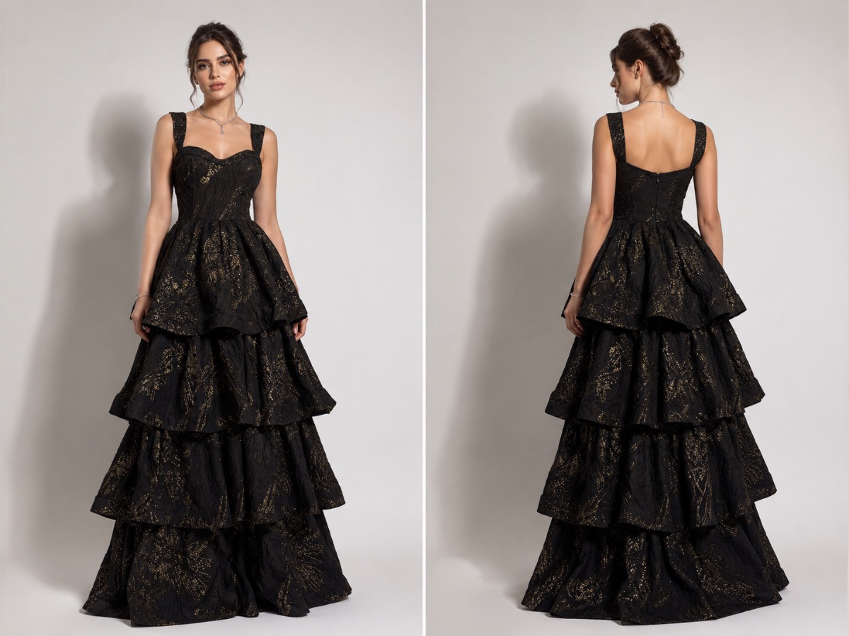 kilt Black Couture Tiered Evening Gown photo 2