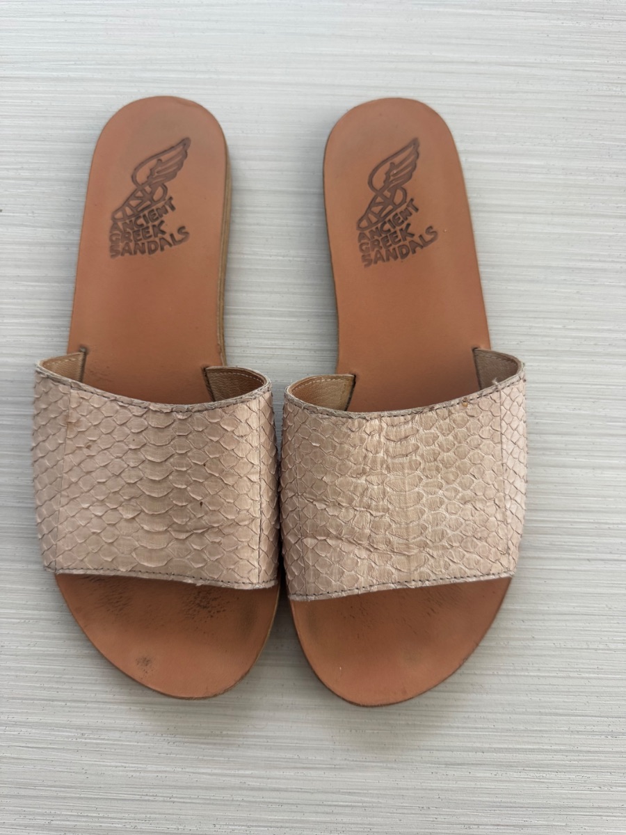 Ancient Greek sandals in beige snakeskin effect photo 2