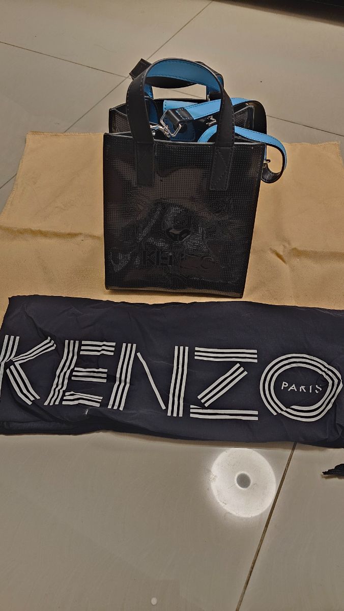 Kenzo Black Perforated Tiger Mini Tote Bag