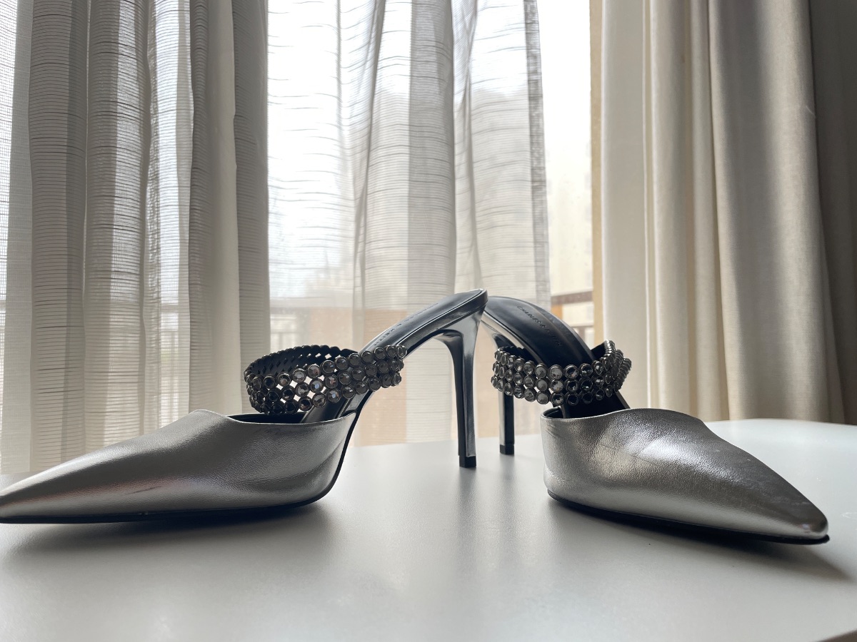 Charles & Keith metallic silver pointed-toe heels photo 2