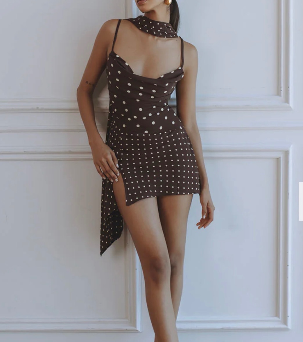 Chic le Frique brown polka mini dress