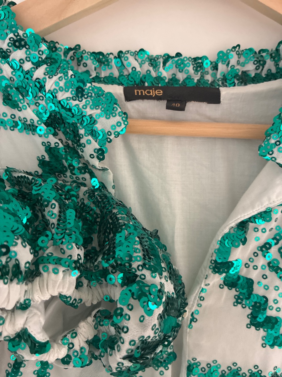 Maje Green / white sequin dress photo 3