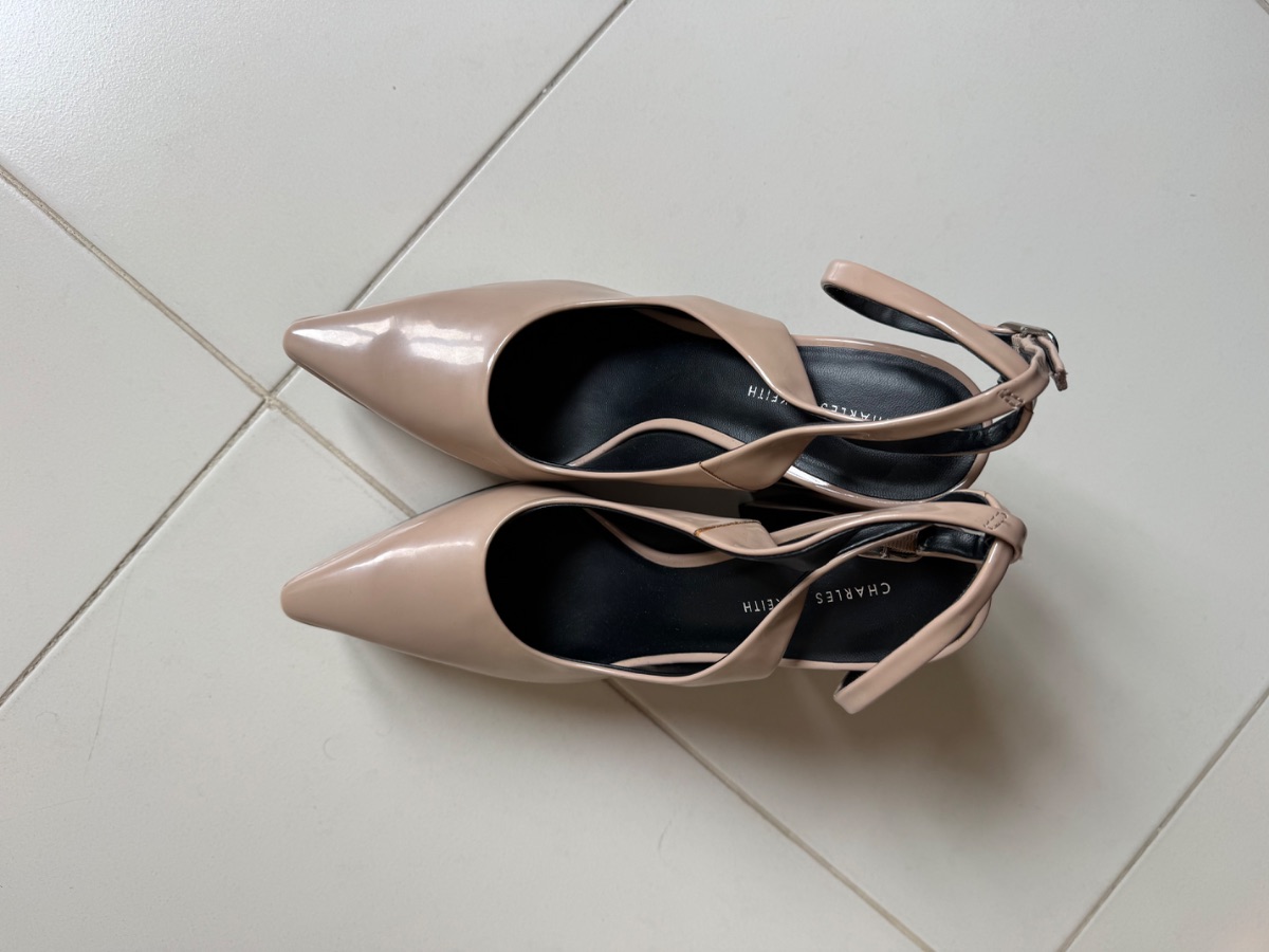 Charles & Keith Nude Pointed Slingback Heels
