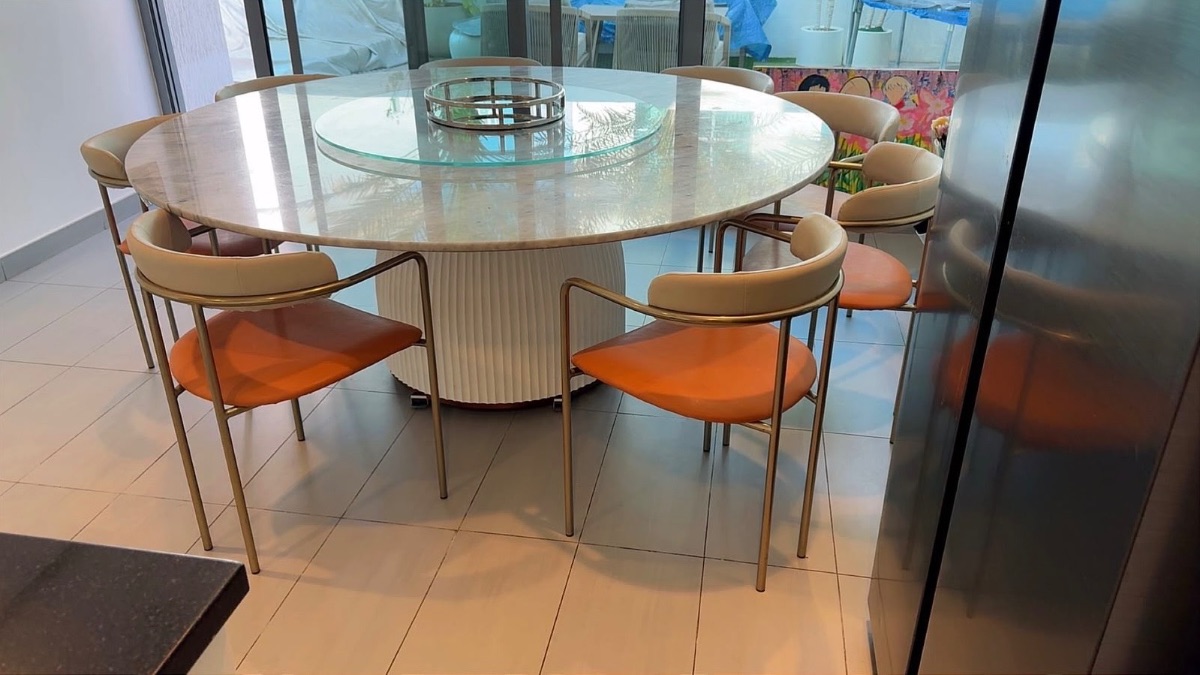 8 seater XL real marble table with lazy Susan west elm