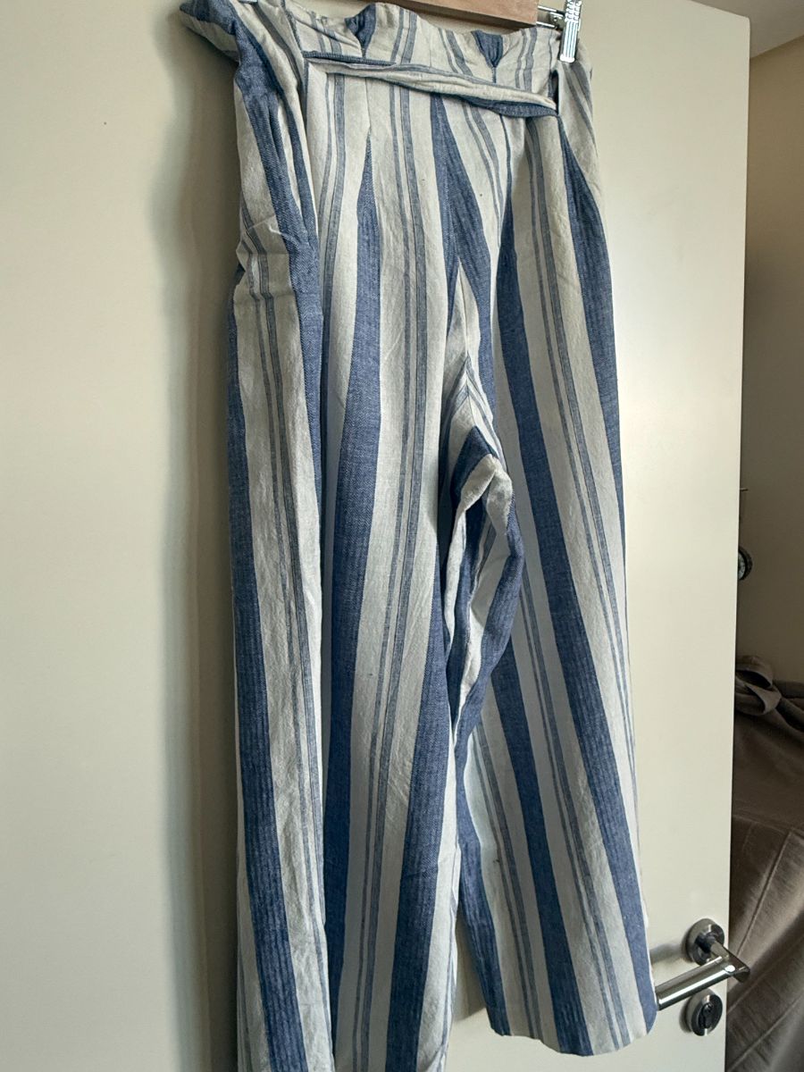 Pull&Bear Pull & Bear Blue & White Stripey Hi waisted Trousers Large photo 2