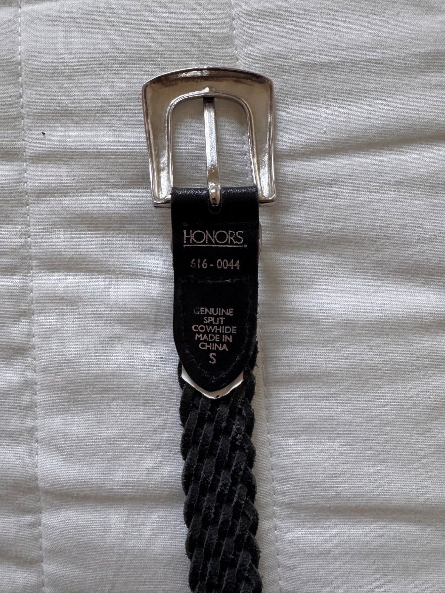 Black leather braided woven belt with silver buckle photo 2