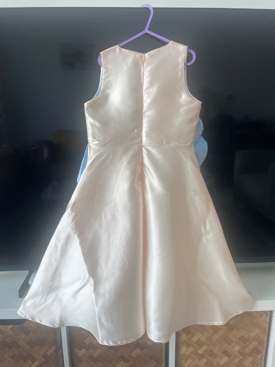 Le Crystal Satin cream and blue occasion dress photo 2
