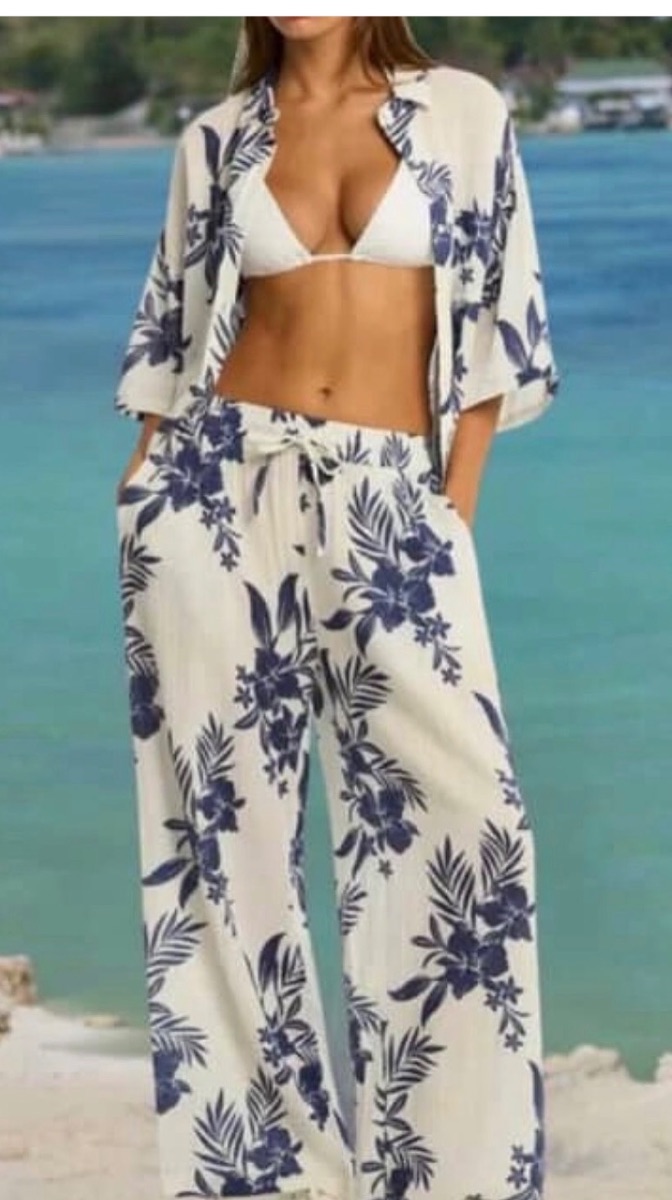 Beach Cafe Floral Shirt & Trousers CoOrd Medium