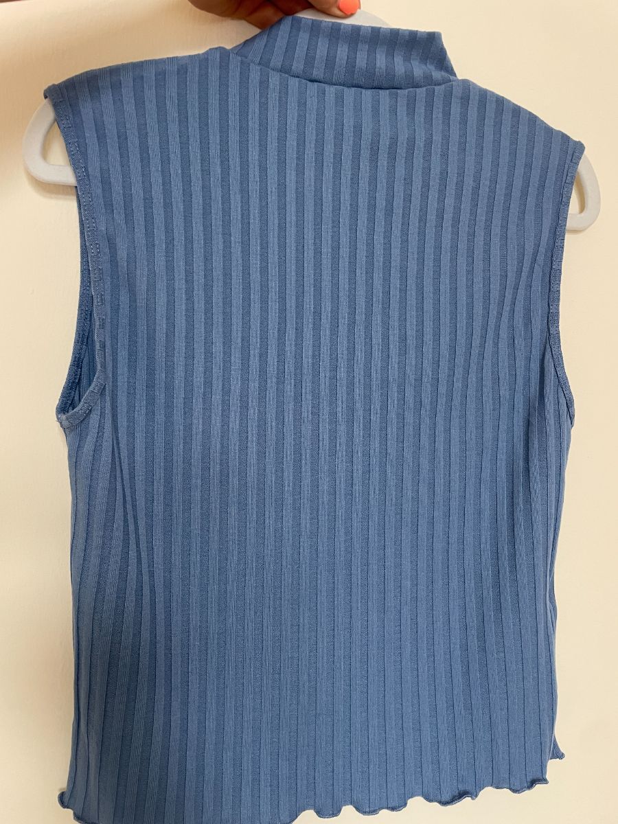 Mango Blue Turtle Neck Sleeveless Top Large photo 2
