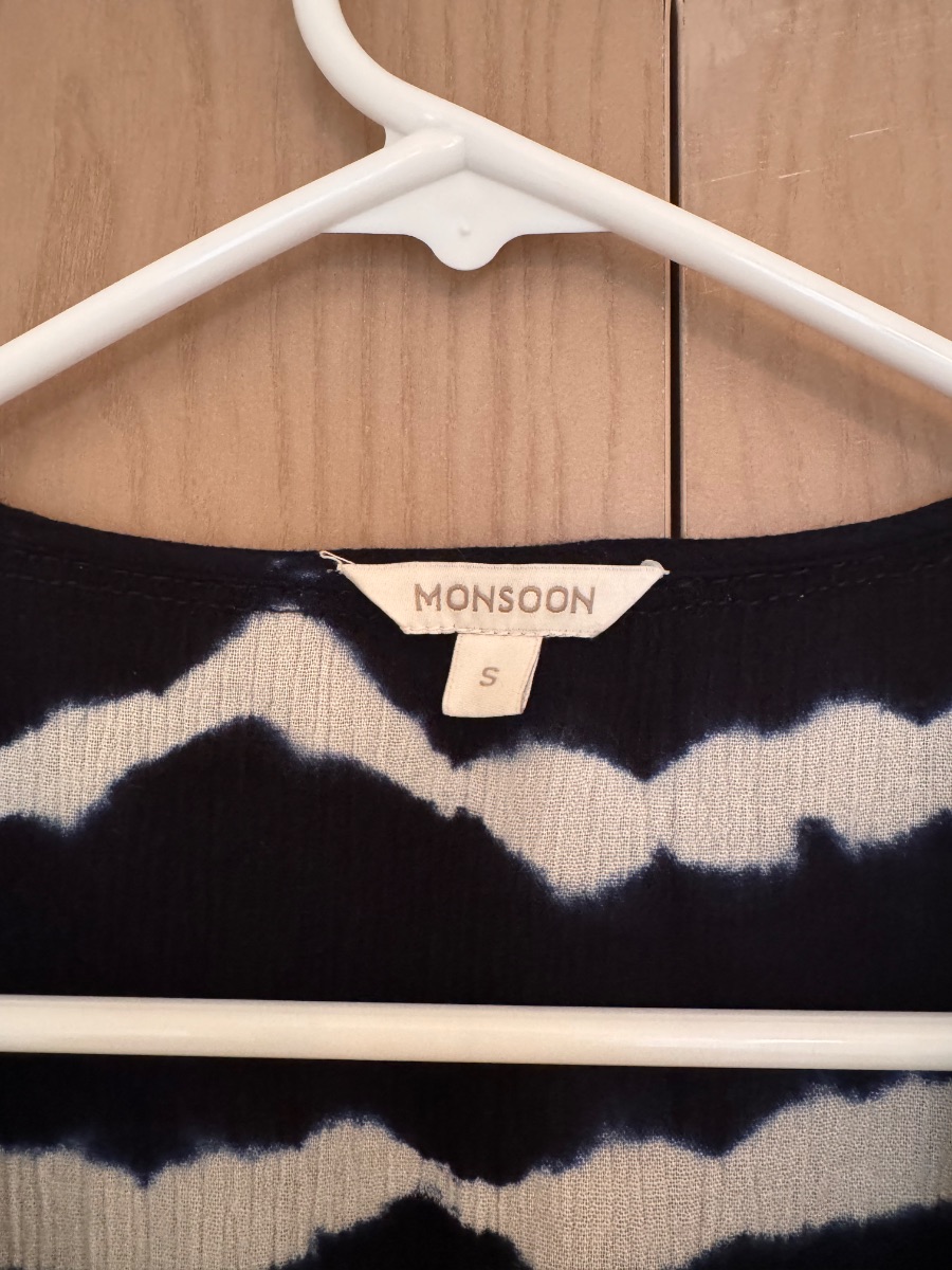 Monsoon navy and white striped short-sleeve blouse photo 3