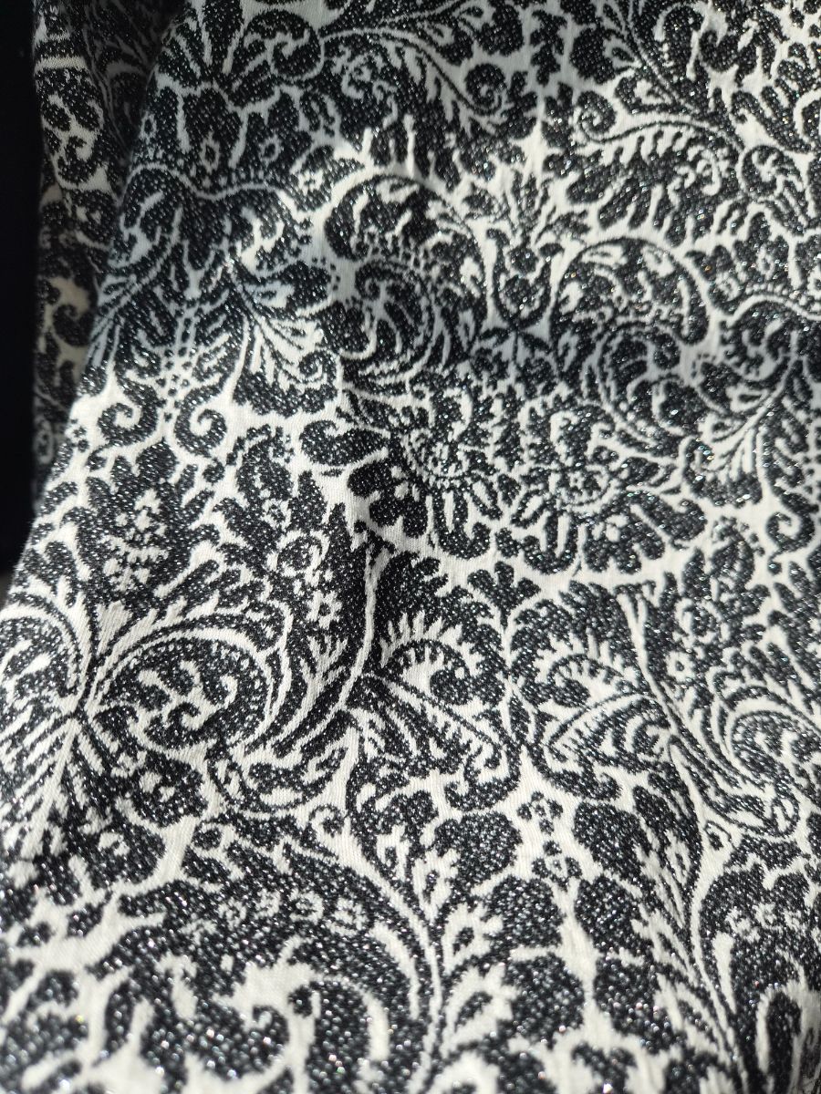 Cotton Club Black White Blouse Top with Floral Pattern and Silver Threads photo 3