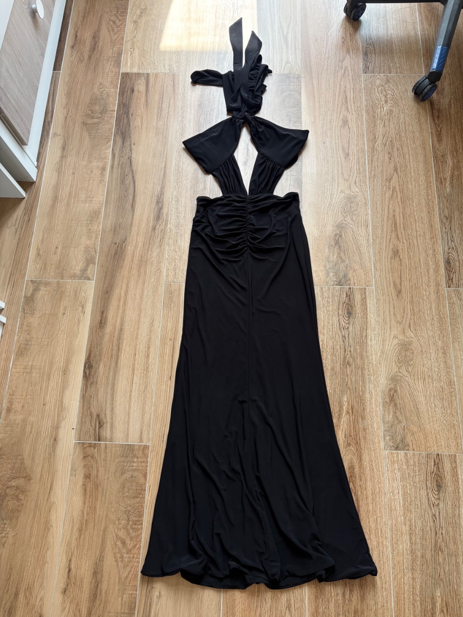 CLUB L London Giuseppa Black Halter-Neck Cut-Out Maxi Dress
