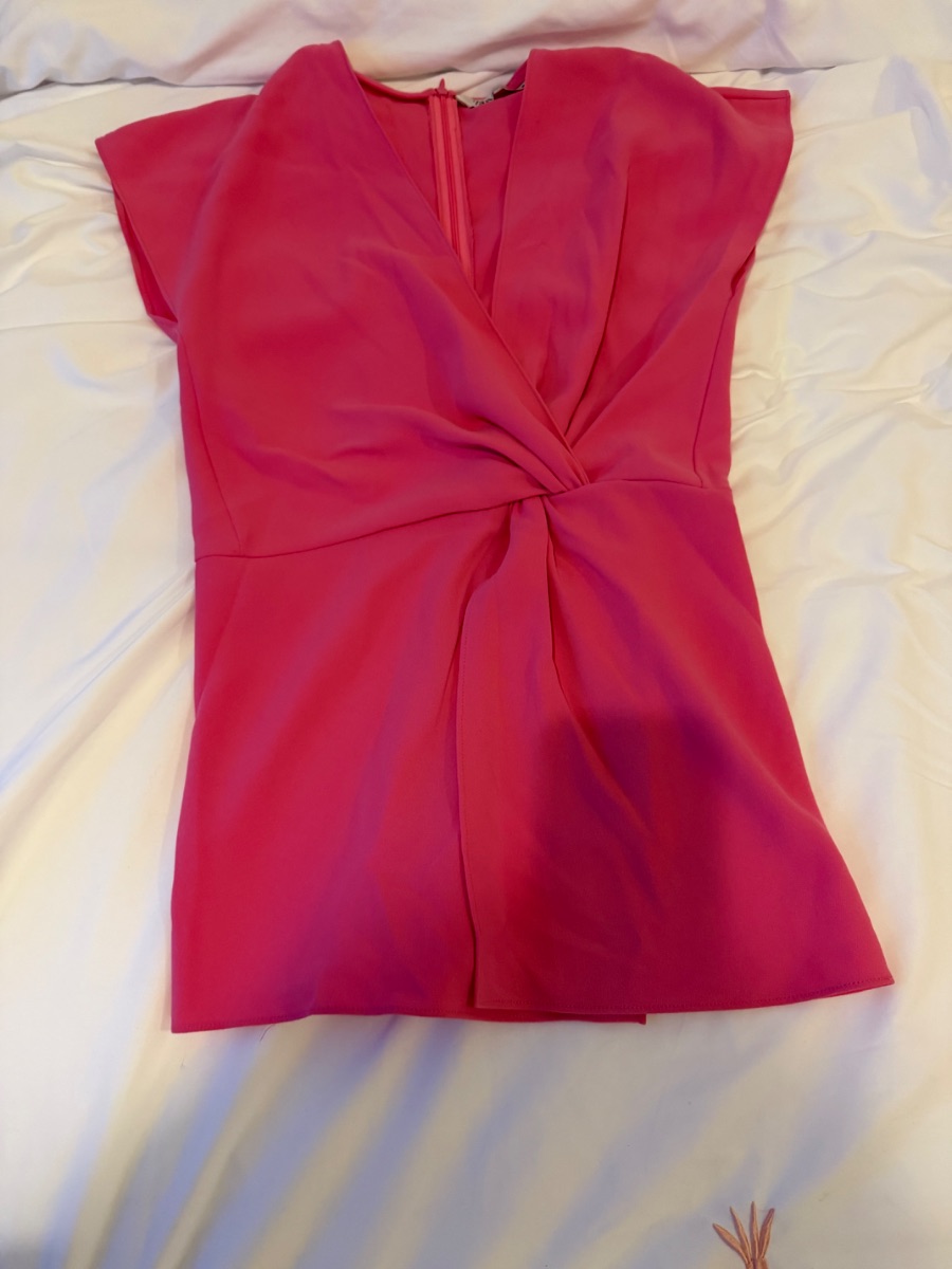 Zara pink v neck wrap blouse with zipper back