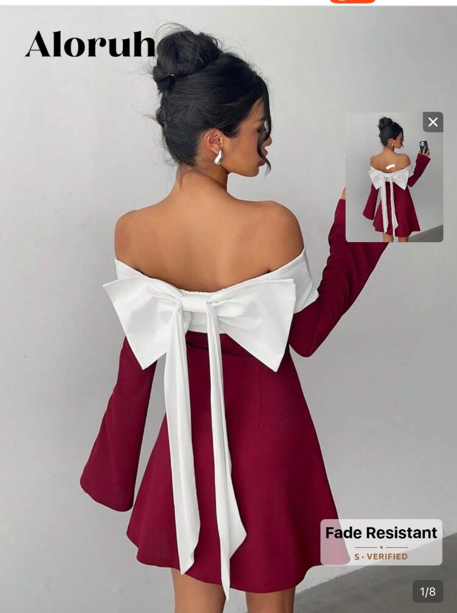 Shein Burgundy white dress size large photo 2