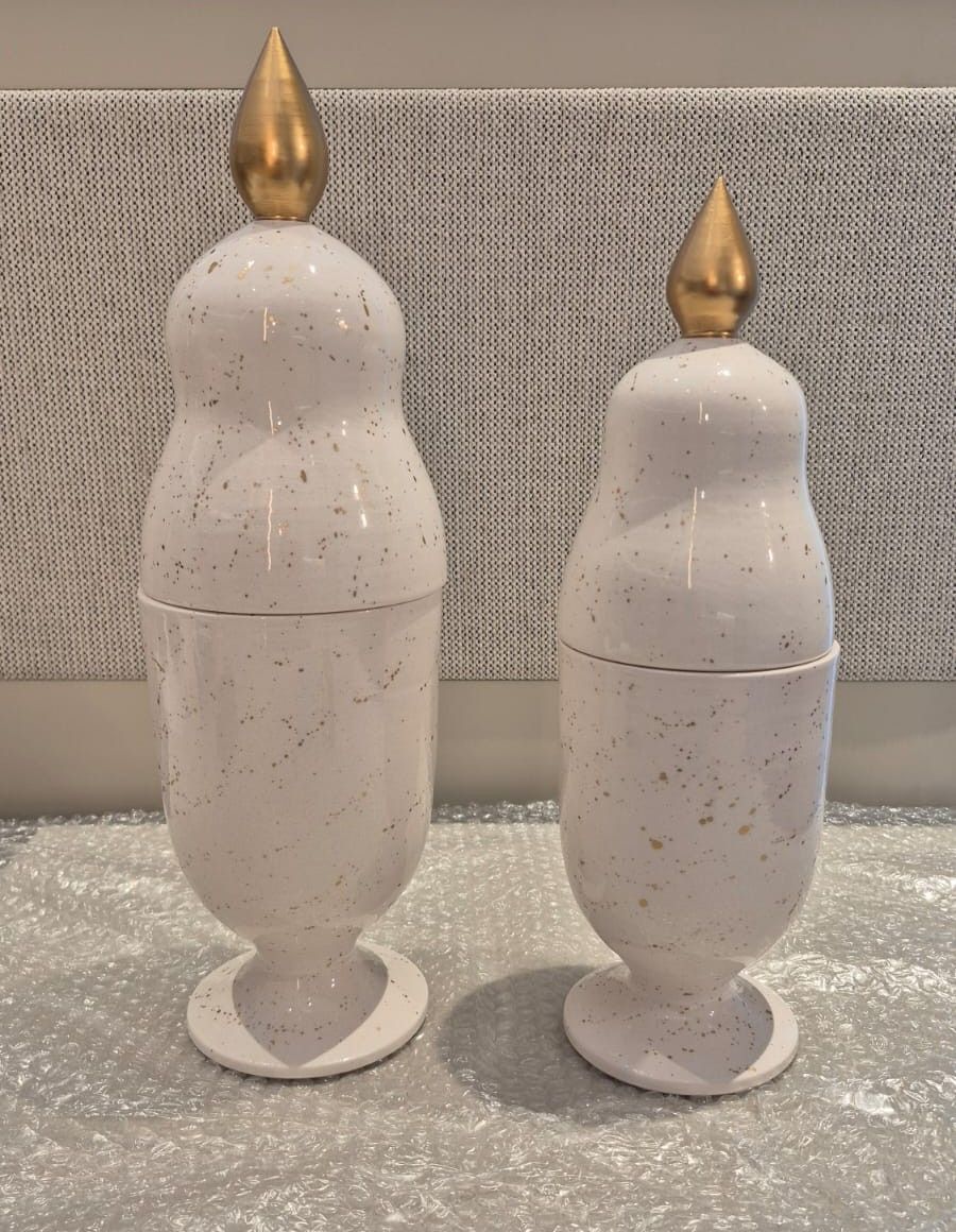 Contemporary Speckled Ceramic Ginger Jars with Lids
