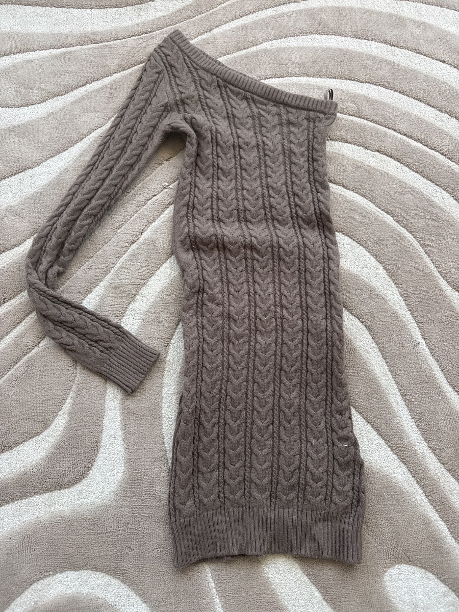 Bershka Knitted off the shoulder brown dress