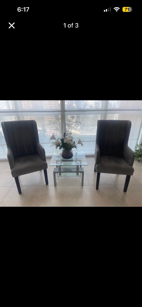 Custom Made Armchairs + small glass table
