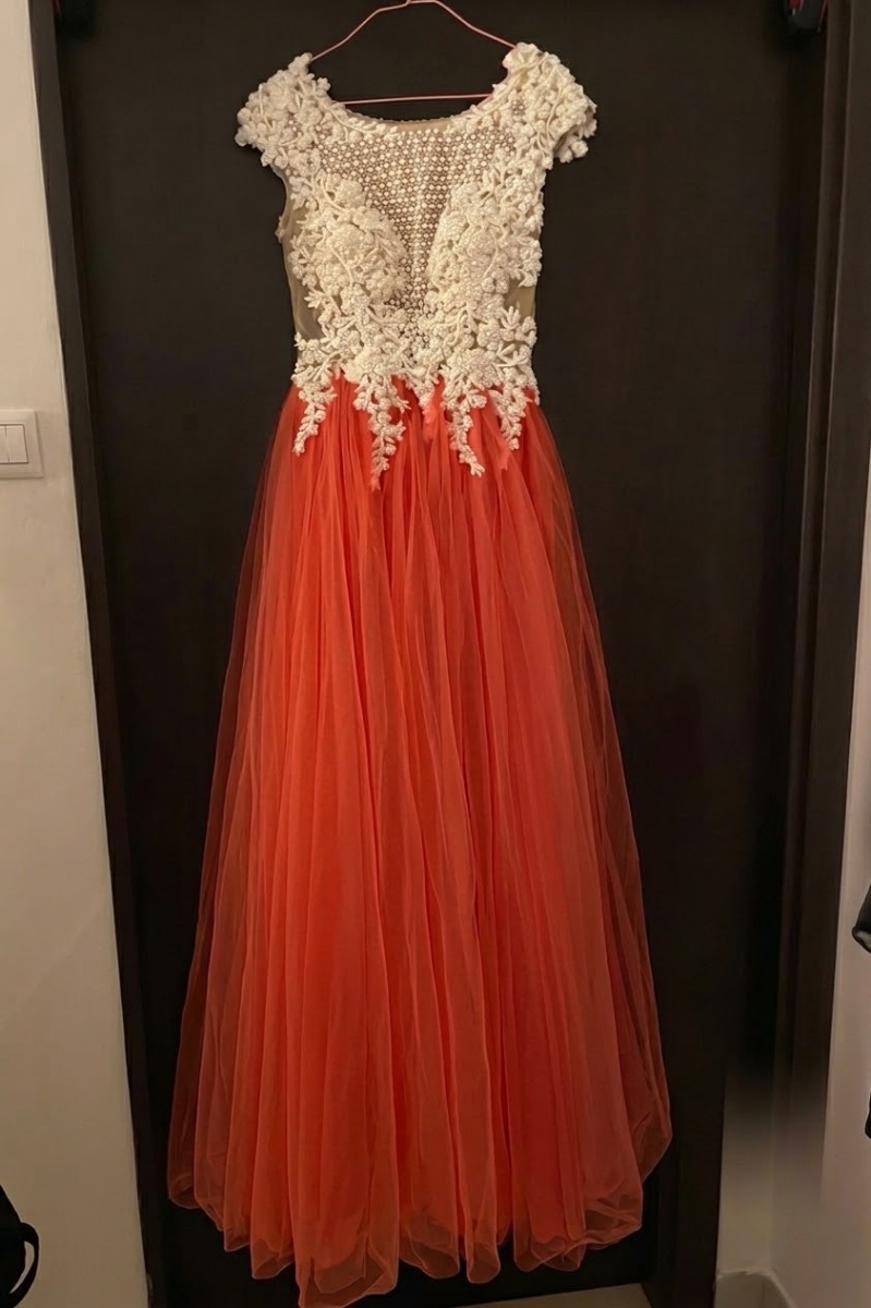 Boutique Fairytale Coral Tulle & Pearl-Embellished Evening Gown photo 3