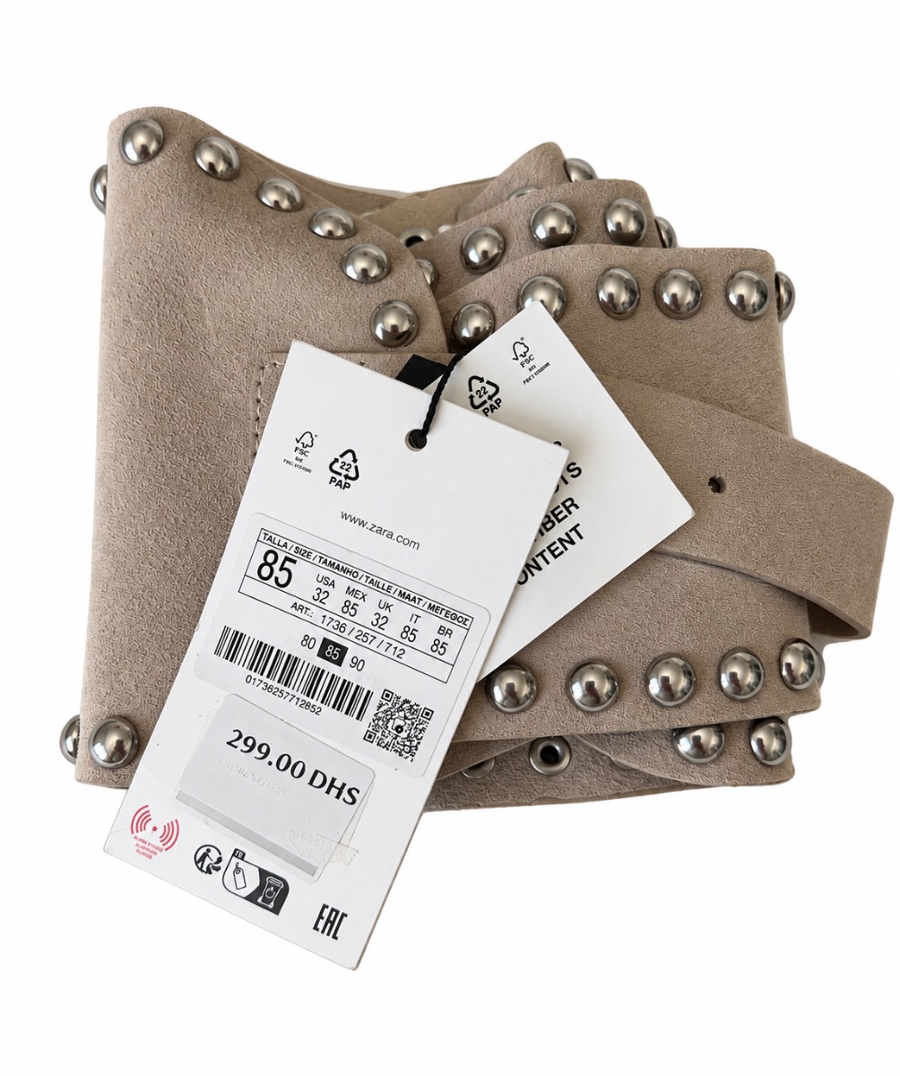 Zara 100% Leather Studded Belt - Sz 85cm - NWT