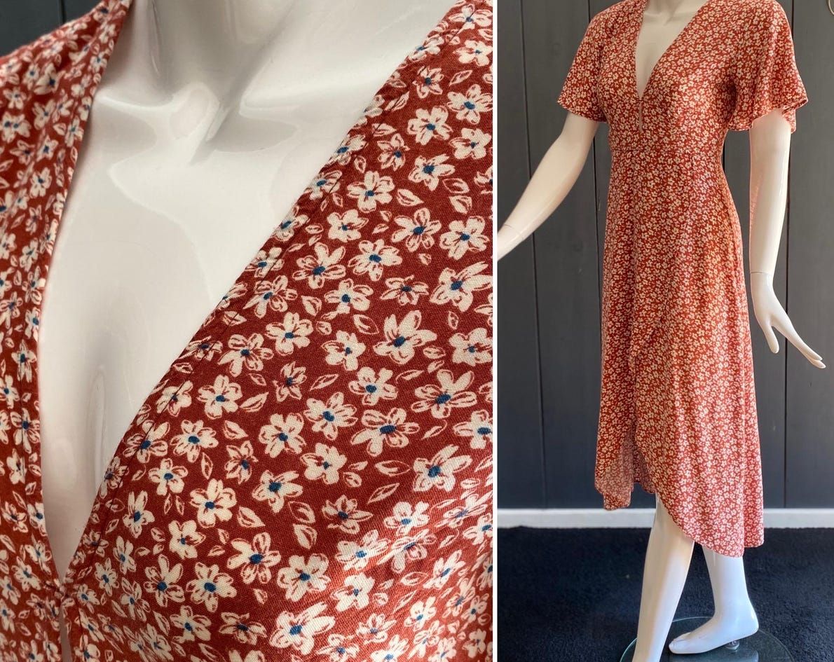 Pull&Bear Burgundy flower midi dress photo 3