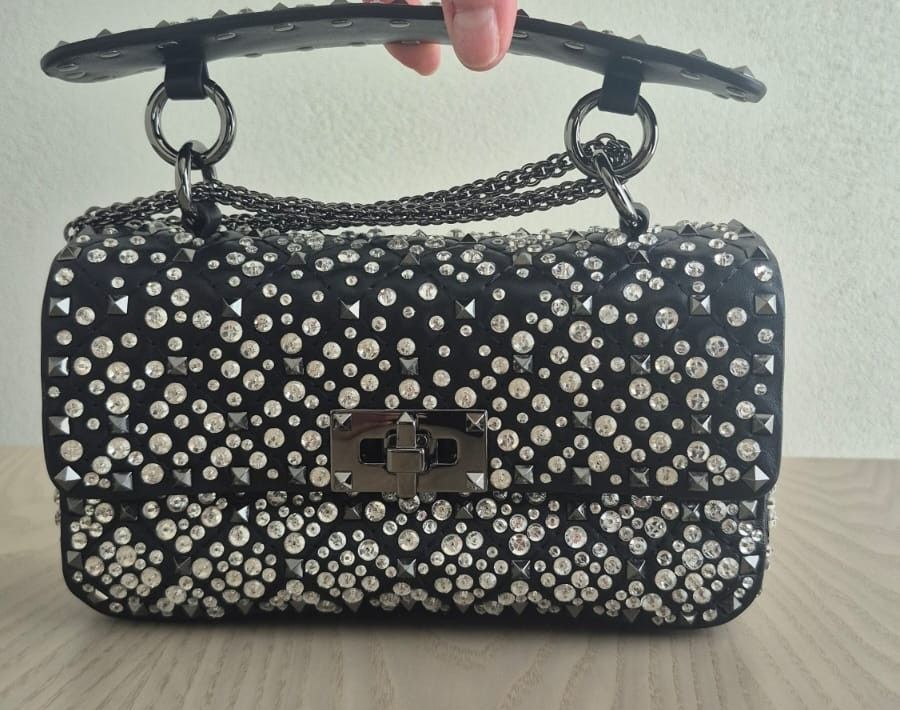 Valentino Rockstud Crystal Shoulder Bag Black photo 3