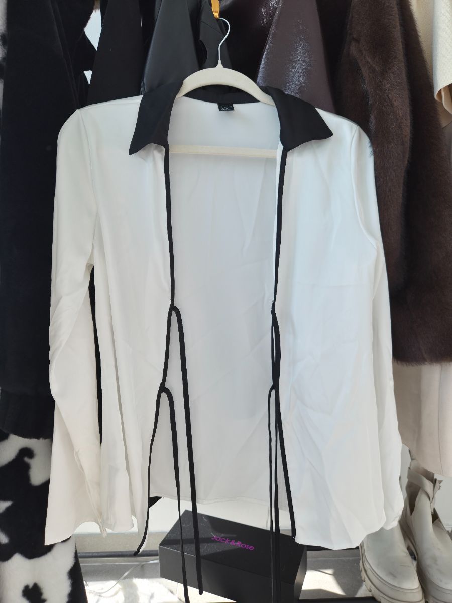 Shein White Satin Blouse with Black Accents photo 2