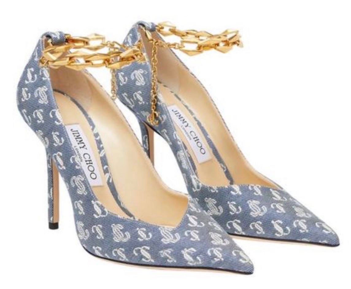 Jimmy Choo Diamond Talura 100 Pumps in JC Monogram Denim