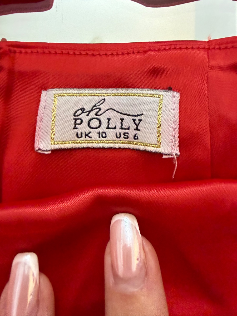 Oh Polly Red Satin Two-Piece Co-ord Set – Plunge Top & Midi Skirt (Split Size UK 8 / 10) photo 3