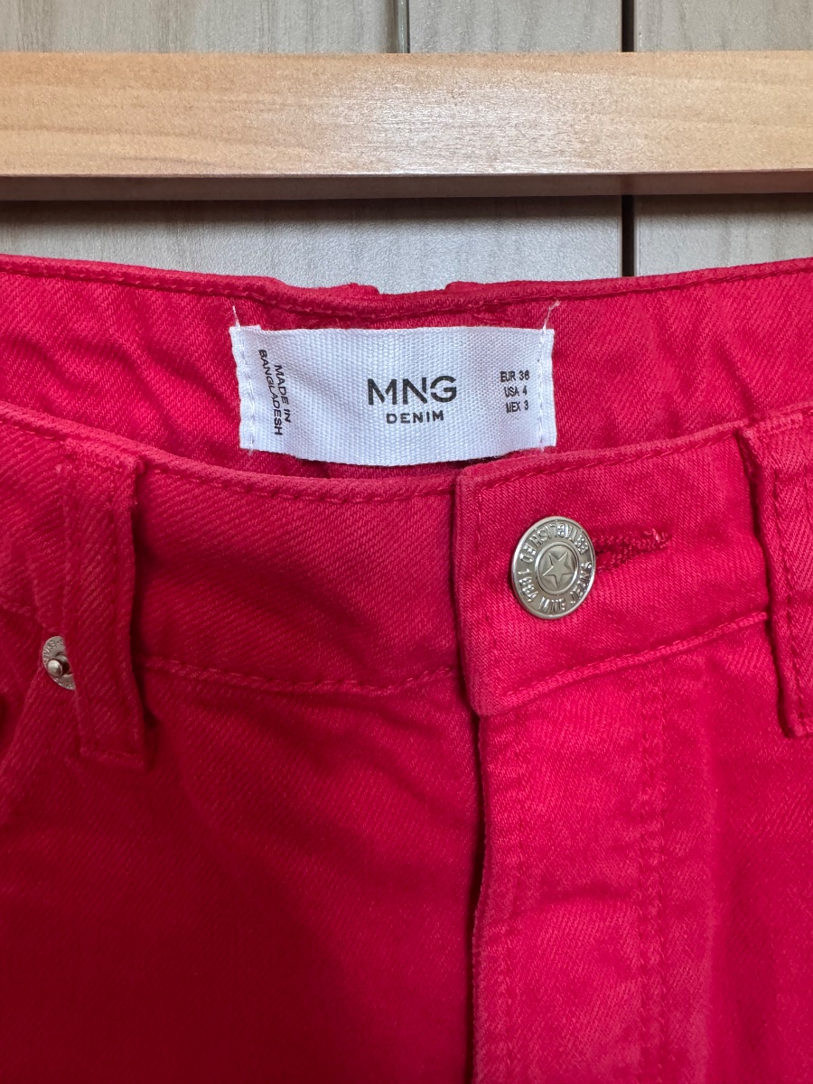 Mango red denim high-waist shorts photo 3