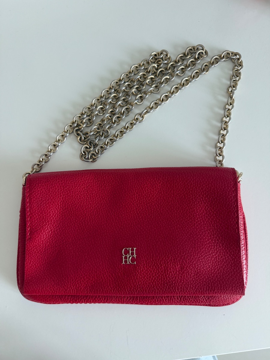 Red leather Carolina Herrera crossbody shoulder bag