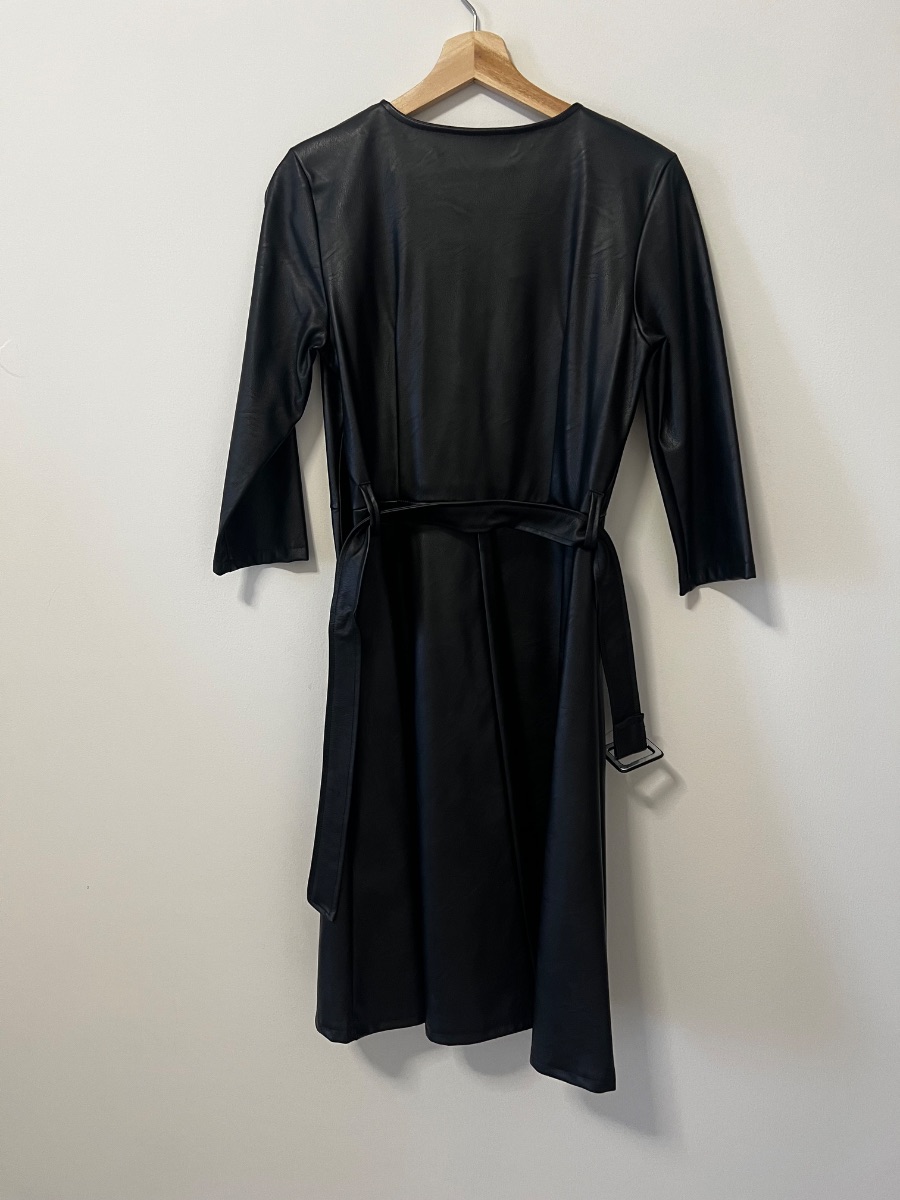 Faux leather belted dress