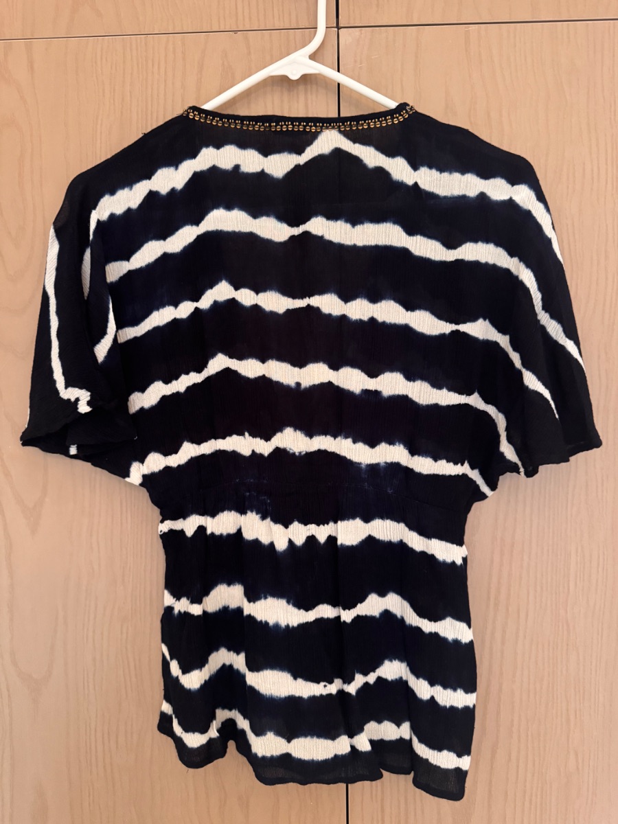 Monsoon navy and white striped short-sleeve blouse photo 2