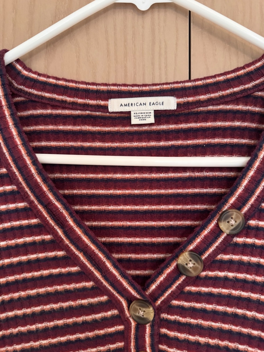 American Eagle striped long-sleeve knit dress photo 3
