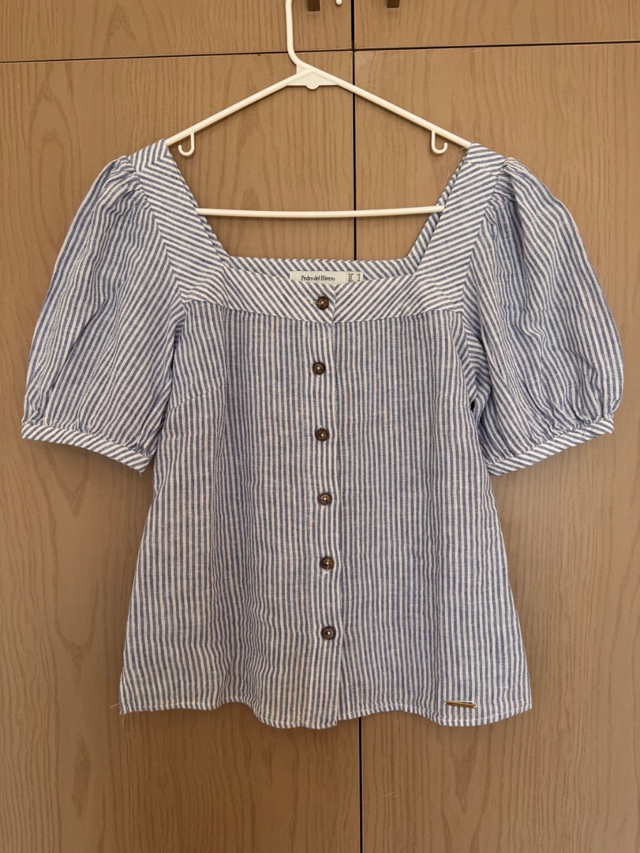 Pedro del Hierro blue and white striped button-front blouse