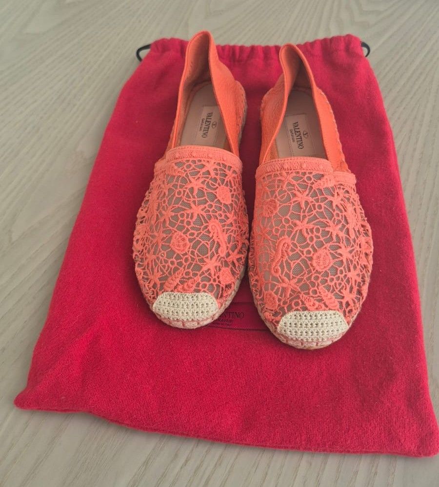 Valentino Floral Lace and Leather Espadrilles Dusty Pink photo 3
