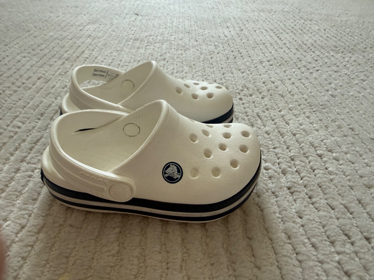 White & Navy Crocs toddler