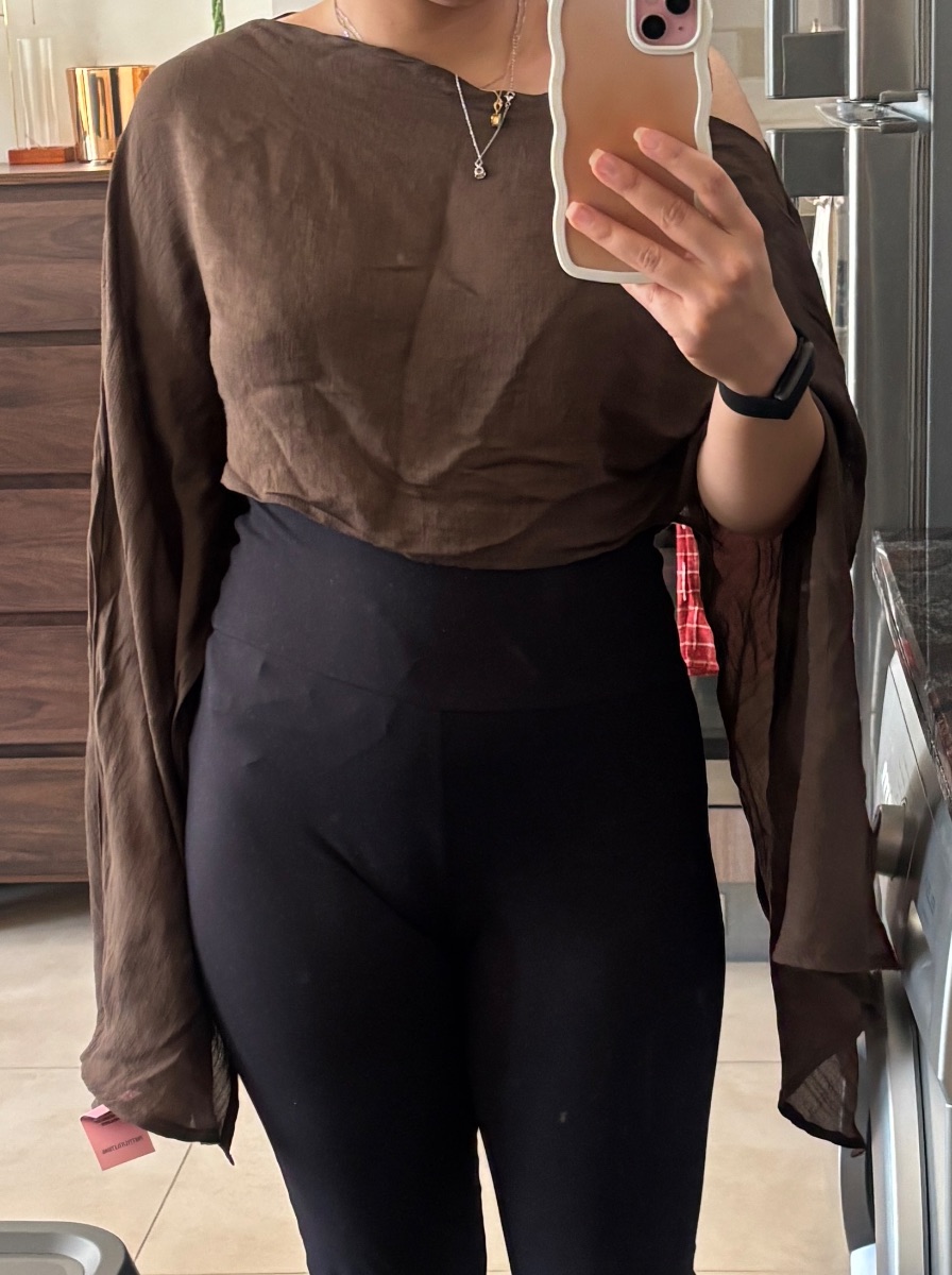Pretty Little Thing Espresso Linen Look Drape Shoulder Top photo 2