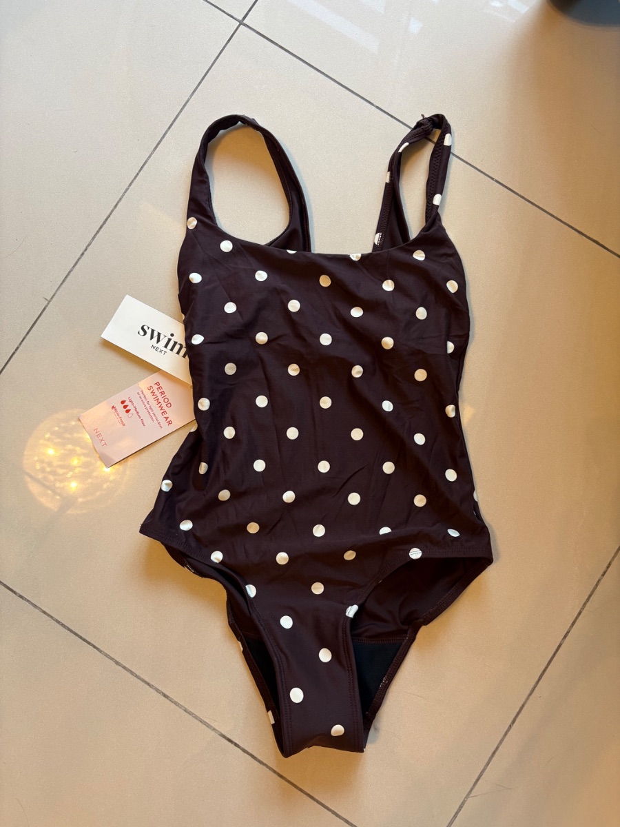 Next brown and white polka dot swimsuit period protection body shaping