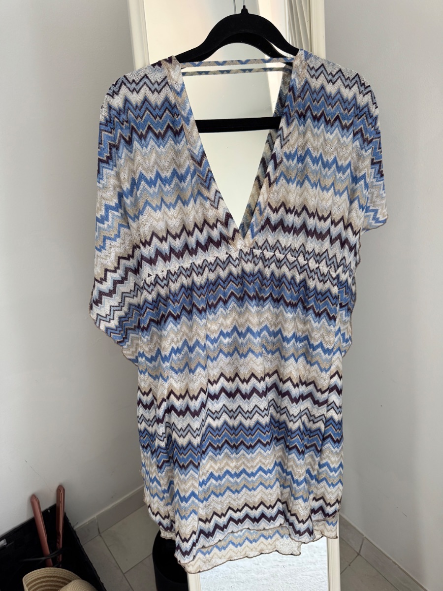 Missoni-Style Zigzag Beach Cover-Up / Kaftan – Blue, Cream & Purple photo 2