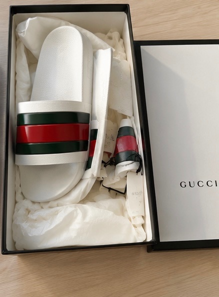 Gucci White Stripe Slide Sandals