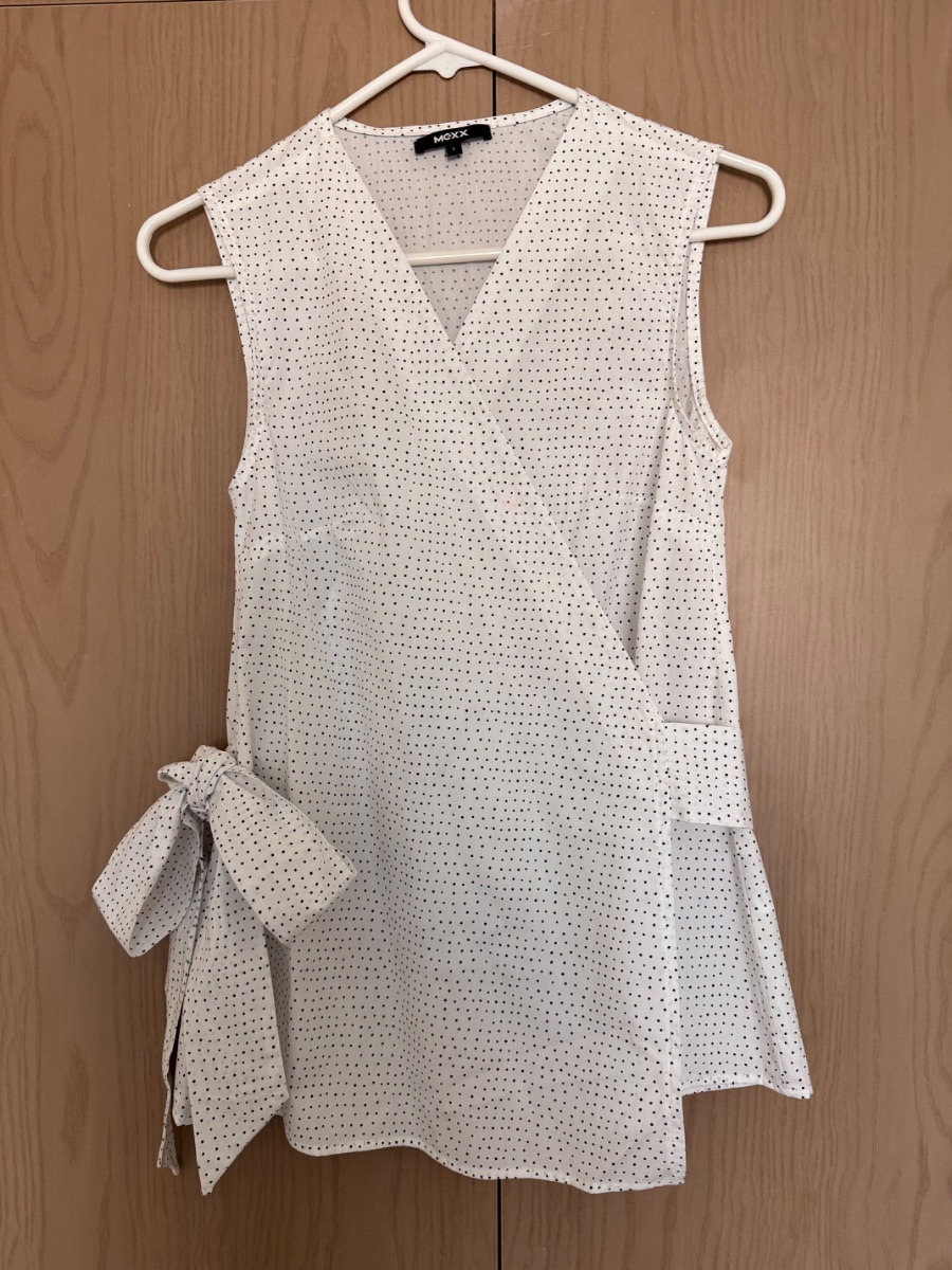 Mexx white polka dot wrap top with side tie