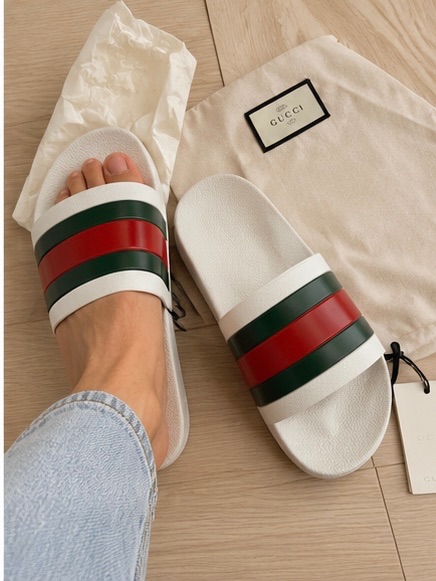 Gucci White Stripe Slide Sandals photo 3