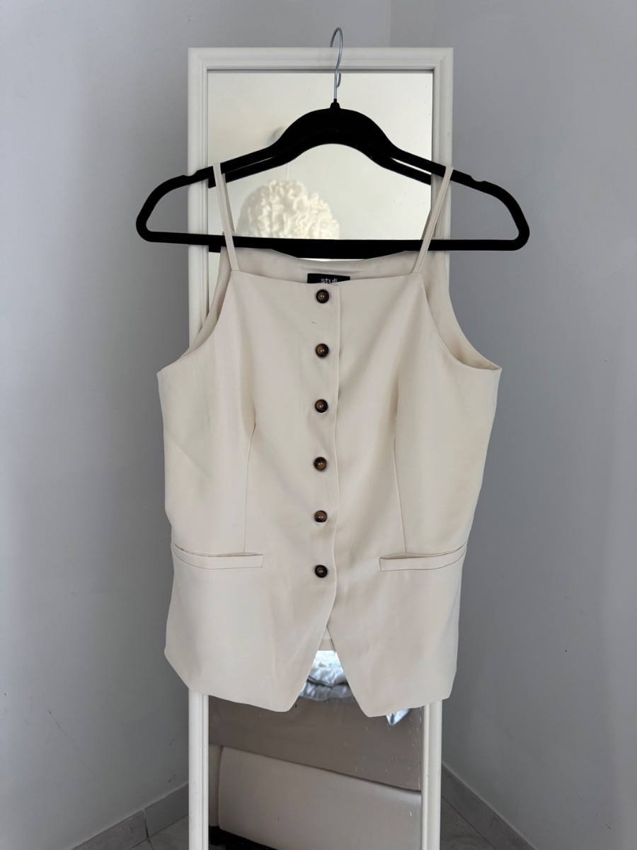 Cream Button Front Cami Waistcoat Top – Size medium