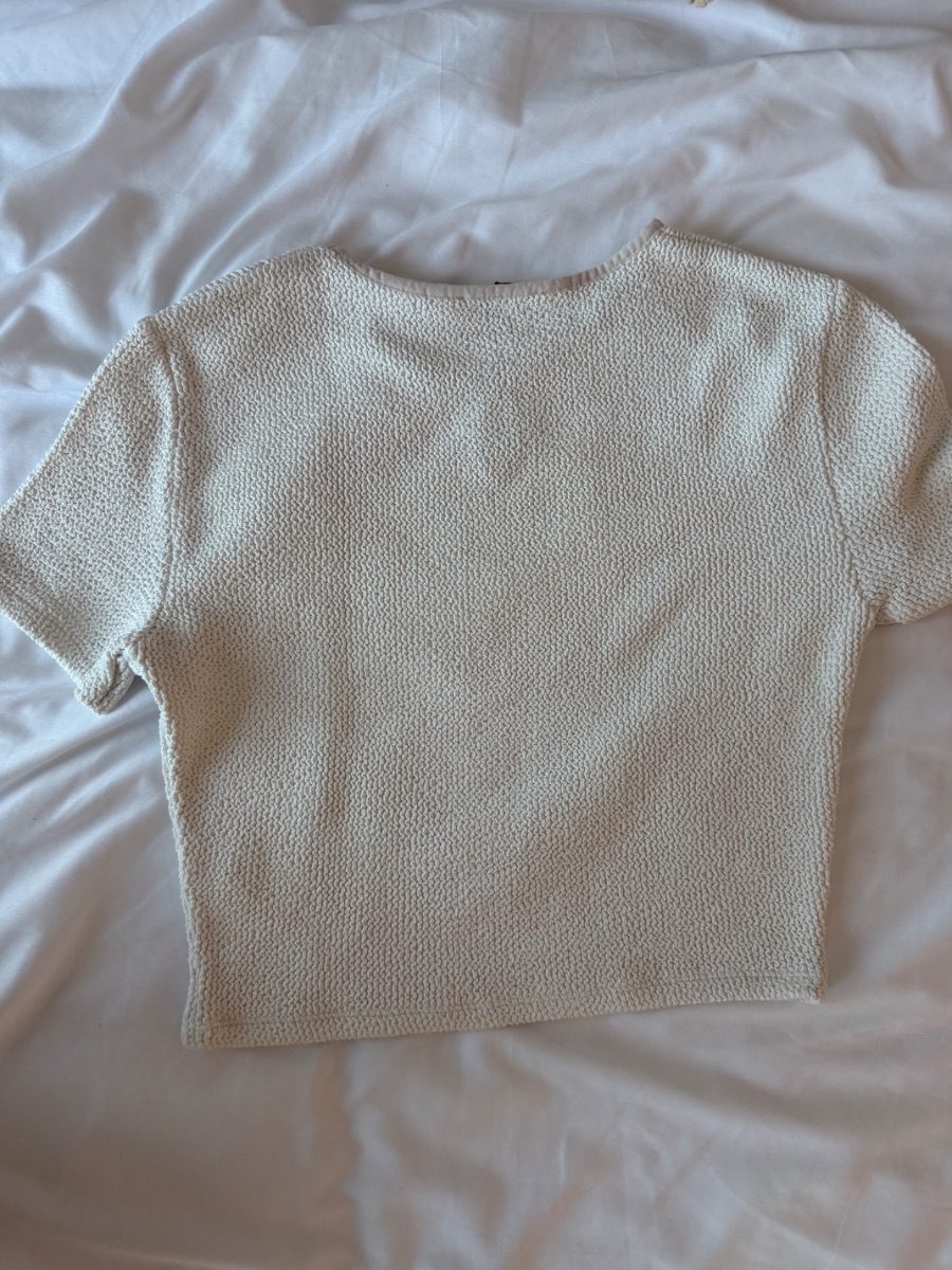 Zara shirred white cropped t shirt photo 2