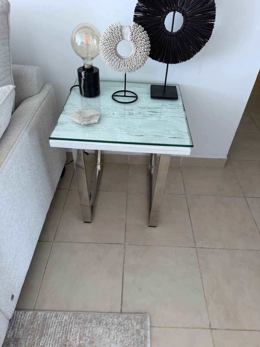 Side table - wood glass chrome photo 2